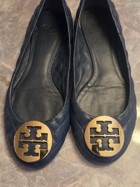 Tory Burch Navy Quilted Logo Ballet Flat